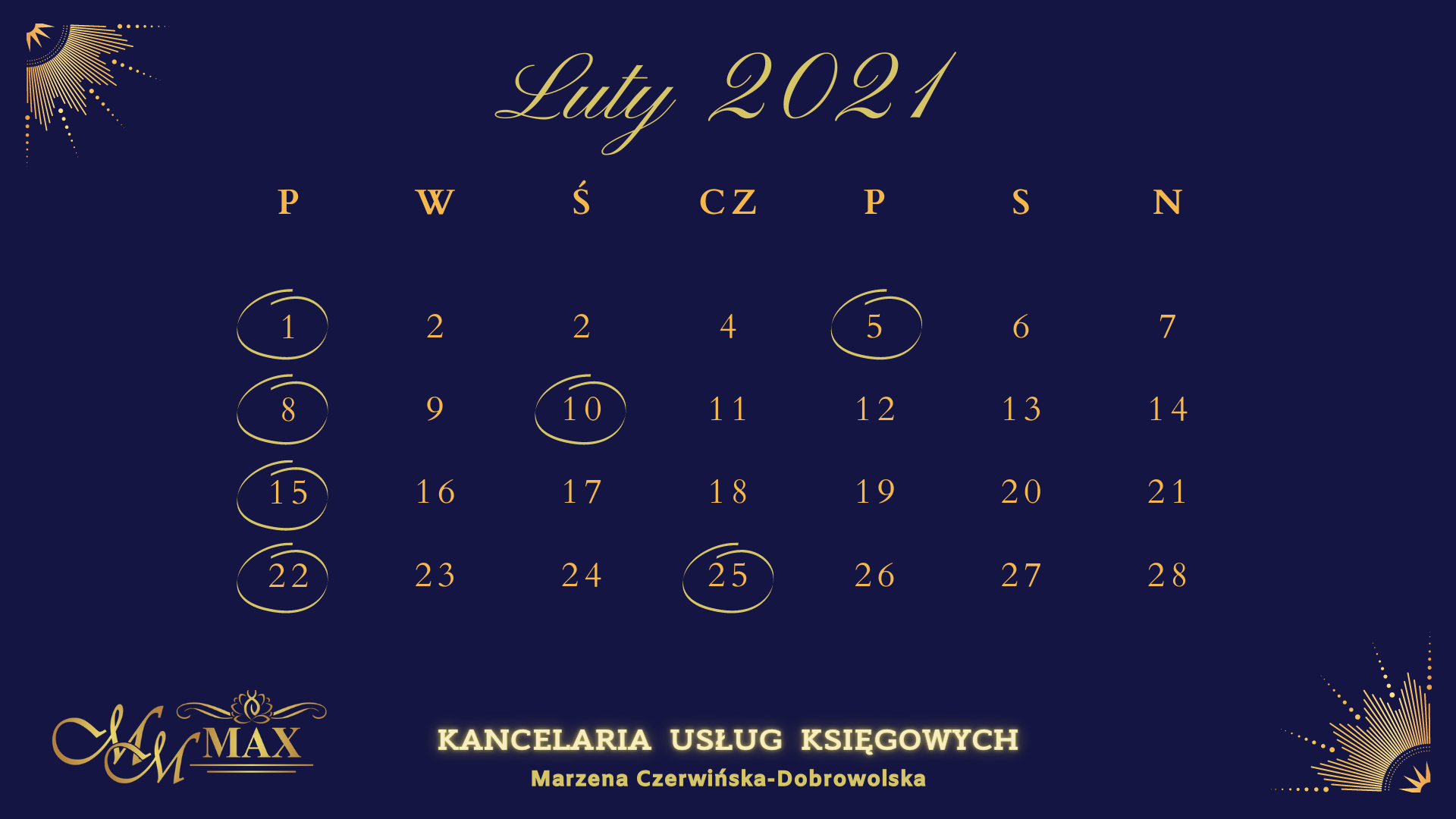 Kalendarz podatkowo-rachunkowy Luty 2021
