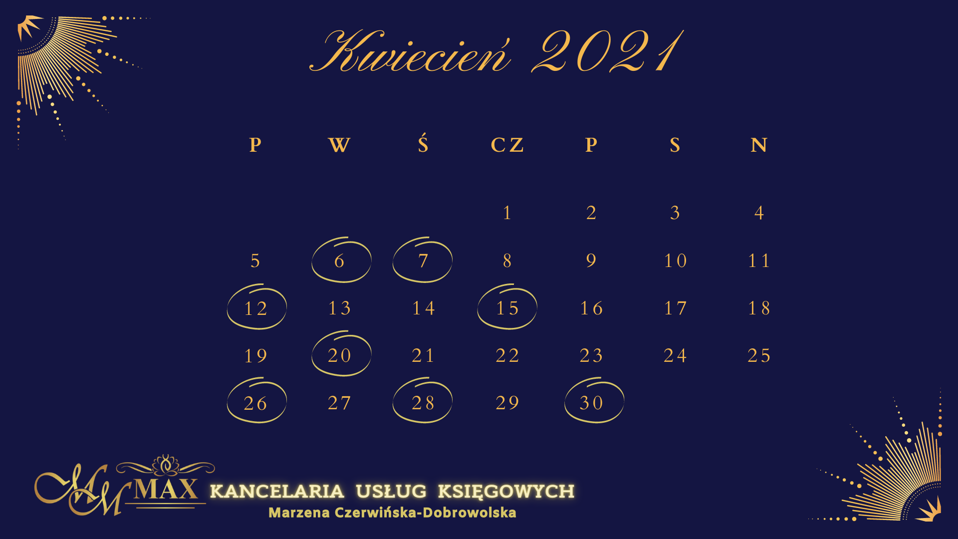 Kalendarz podatkowo-rachunkowy Kwiecień 2021